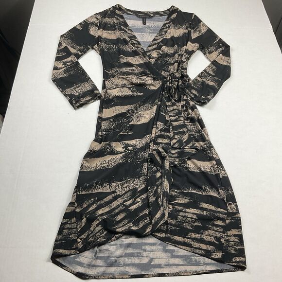 BGBCMaxazeia Alberta Wrap Dress Black Beige Abstract Artsy Boho Tie Waist Small - Picture 1 of 10